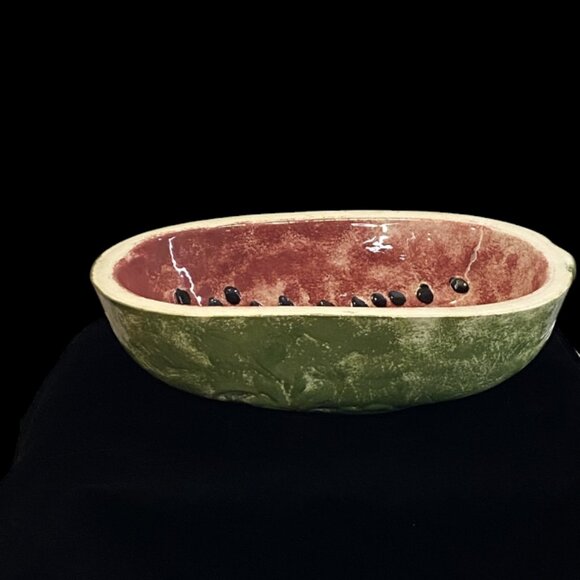 VINTAGE SERVING BOWL -- Watermelon, Deep, Long, Heavy, Food Safe, Never Used - Picture 2 of 9